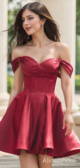 Stunning Burgundy Off the Shoulder A-line Homecoming Dress, Corset Bodice Short Prom Dress, PD382248