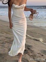 Elegant Ivory Spaghetti Strap Corset Mermaid Long Prom Dress,PD38136