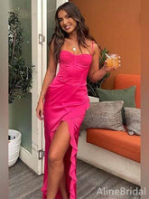 Elegant Hot Pink Sweetheart Ruffles Long Prom Dress with Slit, Evening Dress, PD381957