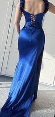 Elegant Navy-Blue Off-Shoulder Lace-up Mermaid Prom Dress with Trailing, Evening Dress, PD3822133