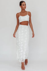Casi Palm Tree Embroidered Maxi Skirt White