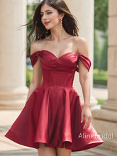 Stunning Burgundy Off the Shoulder A-line Homecoming Dress, Corset Bodice Short Prom Dress, PD382248