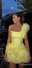 Elegant One Shoulder Ruffles Short Mini Homecoming Dress, HD32676