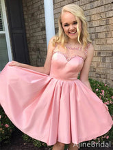 Elegant Sweetheart Illusion Neck Beaded A-line Short Mini Homecoming Dress, HD3133