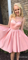 Elegant Sweetheart Illusion Neck Beaded A-line Short Mini Homecoming Dress, HD3133