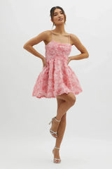 Mariela Floral Embellished Mini Dress Pink