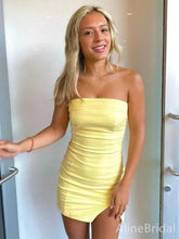 Simple Strapless Yellow Short Mini Homecoming Dress, HD32791