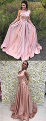 Simple One Shoulder Blush Pink A-line Long Prom Dress, Evening Dress, PD00161