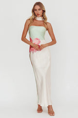Damsel Reverse Halter Maxi Dress Flower Green