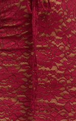 Collette Midi Dress Ruched Bust Wide Strap Detail Lace Midi Dress in Wine