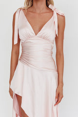 Aquila Tied Shoulder High-Low Hem Dress Blush