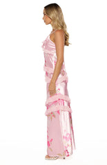 Inara Pink Floral Print Ruffle Prom Dress