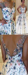 Elegant Floral Beaded Ivory A-line Prom Dress, Evening Dress, PD00216