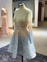 Stunning Sparkly Beading Sequin Long Sleeve V-neck Homecoming Dresses,HD0047
