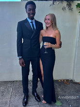 Simple Strapless High Slit Black Mermaid Maxi Prom Dress, Evening Dress, PD382263