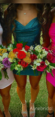 Shimmery Spagthtti Straps Ruched Teal Green Short Homecoming Dress, PD382273