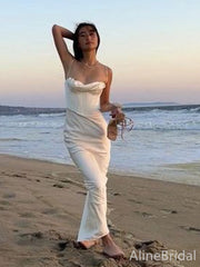 Elegant Ivory Spaghetti Strap Corset Mermaid Long Prom Dress,PD38136