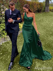 Elegant Green One-Shoulder Mermaid Long Prom Dress, PD382050