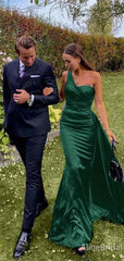 Elegant Green One-Shoulder Mermaid Long Prom Dress, PD382050