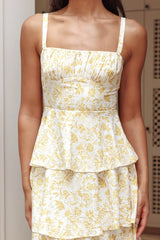 Provence Bloom Tiered Midi Dress Floral Yellow