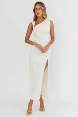 Daleela Asymmetric Neckline Maxi Dress Vanilla