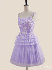 Elegant Square Lace A-line Short Mini Homecoming Dress, HD32681