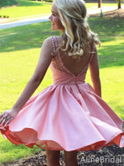 Elegant Sweetheart Illusion Neck Beaded A-line Short Mini Homecoming Dress, HD3133