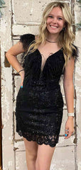 Elegant Black Backless A-line Short Mini Homecoming Dress, HD3141