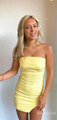 Simple Strapless Yellow Short Mini Homecoming Dress, HD32791